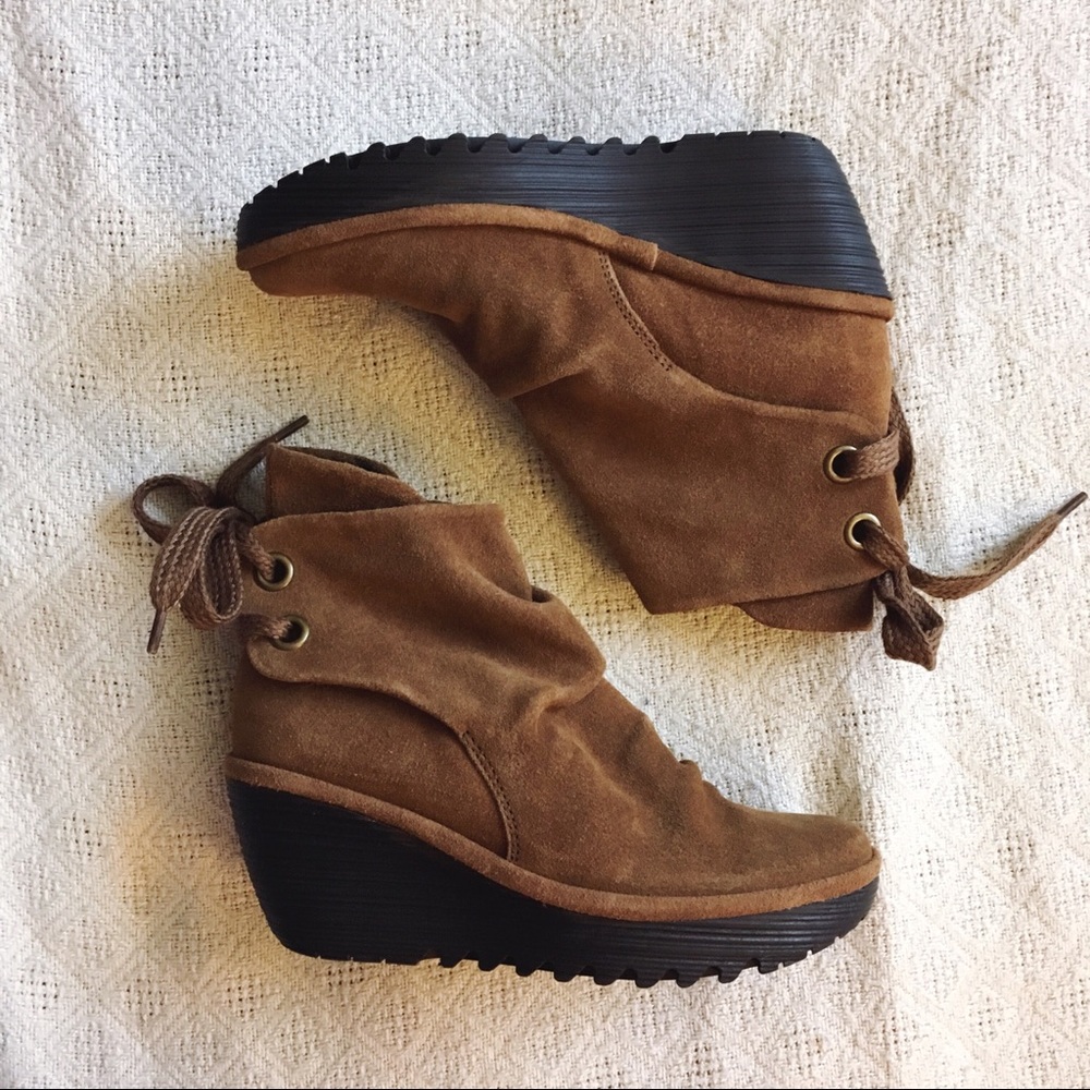 FLy London Yebi Suede Wedge Boot Lace Up Brown 37 - Picture 2 of 6